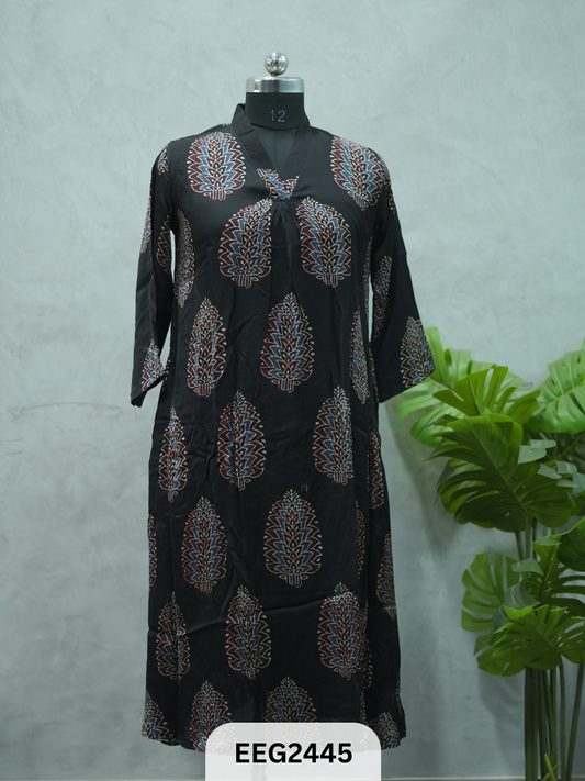 MODAL AJRAKH PRINT KURTI WITH PLEATS