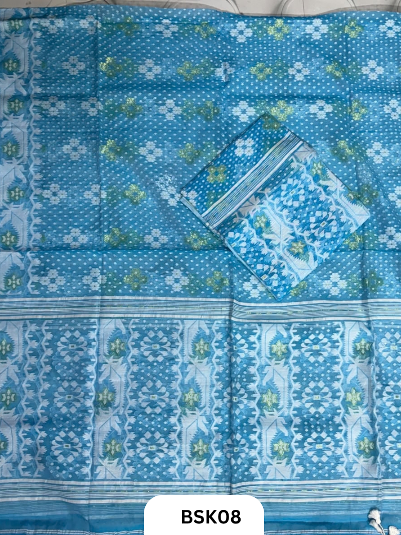 Cotton Jamdani Zari Weave  Top Material - 2.5  Duppata - 2.5  Machine Weave Hand Cutting