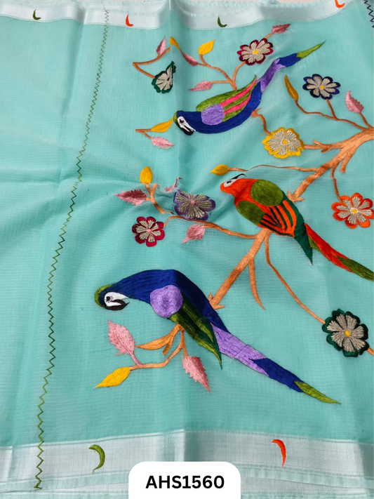 Kota Cotton Embroidery Work Saree Pallu Heavy Work