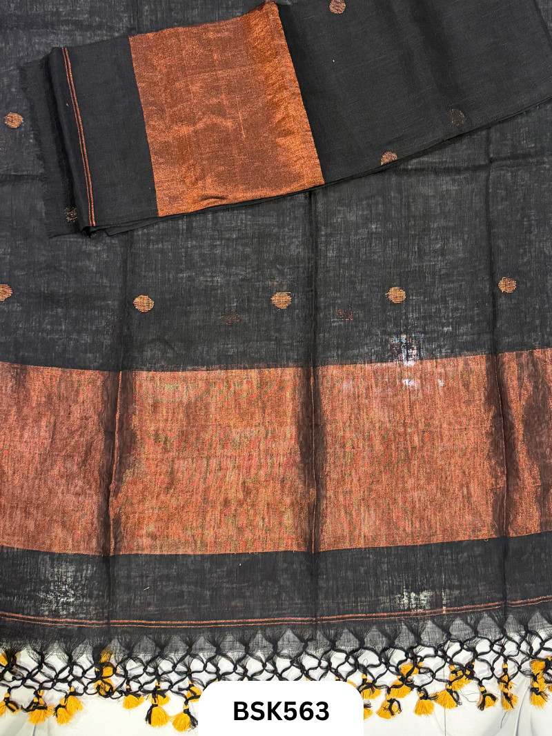 Handloom Pure Linen Pulka With Tissue Pallu Salwar Suit