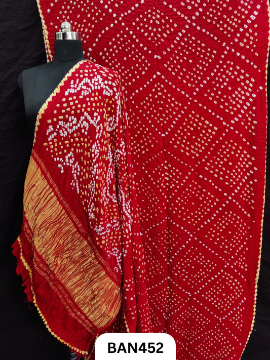 Semi Gaji Silk Tissue Pallu Choras Bandhej Saree With Edging