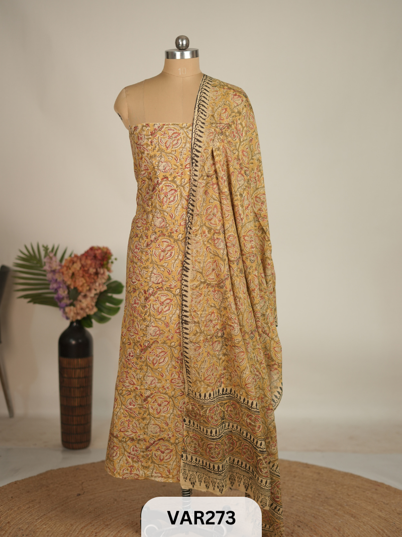 PURE HANDBLOCK KALAMKARI COTTON-2 PCS-TOP & DUPPATA