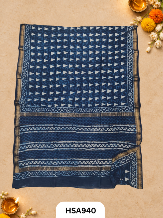 Pure Maheswari Silk Cotton - Handblock Print Saree With Blouse