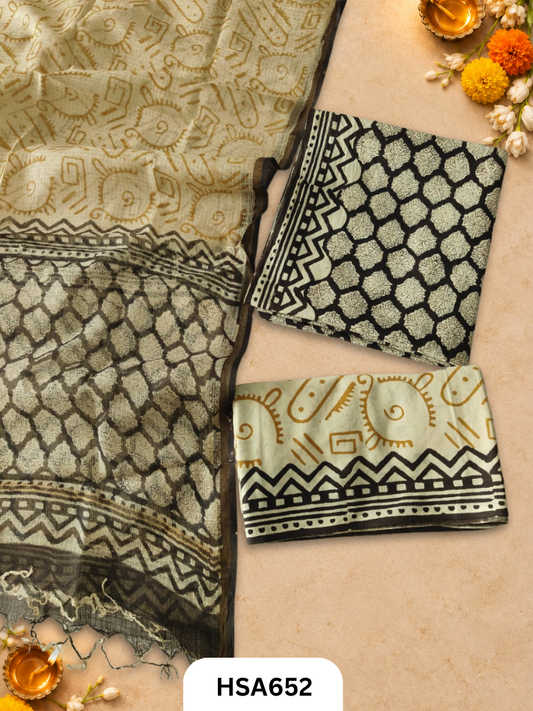 Handblock Printed Kota Doriya Dupatta With Cotton Suits Top 2.5mtr Dupatta 2.5mtr