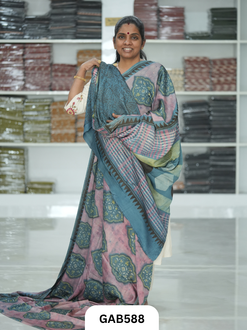 Nashpal & Pomegranate Peel Printed Modal Silk Sarees with blouse