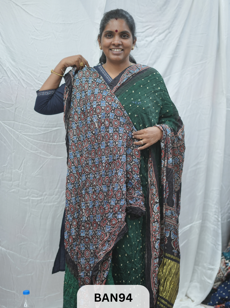 BANDHANI WITH AJRAKH SEMI GAJI SAREE