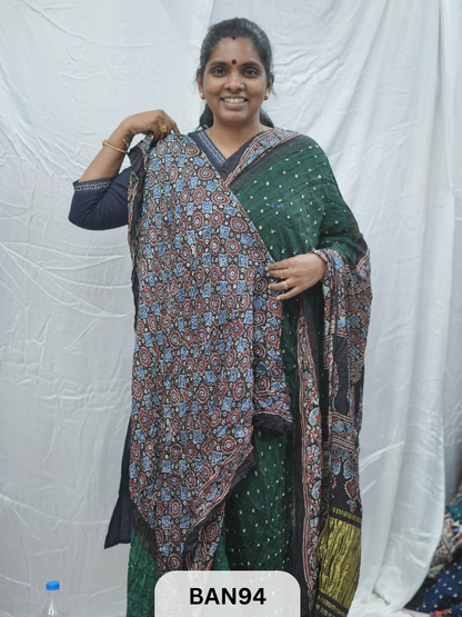 BANDHANI WITH AJRAKH SEMI GAJI SAREE