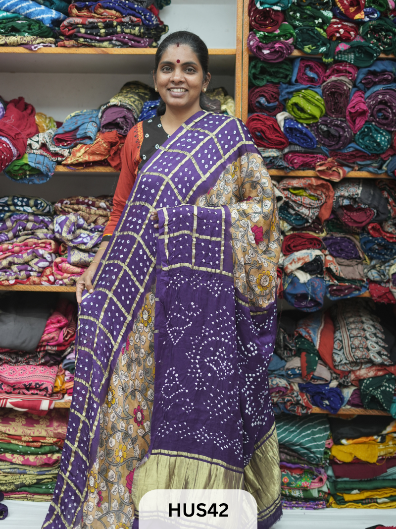 PURE MODAL WITH GHARCHOLA BORDER  - KALAMKARI DIGITAL PRINT