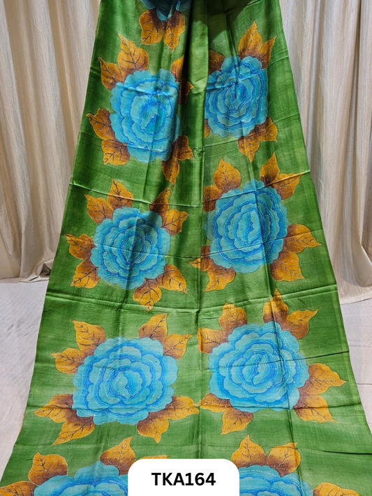 Pure Tussar ghicha silk with heavy embroidery with bishnupur hand painted exclusive saree