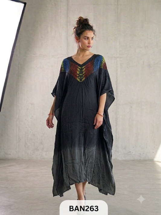 MODAL MULTI COLOUR SHIBORI SHADED UNSTITCHED KAFTAN