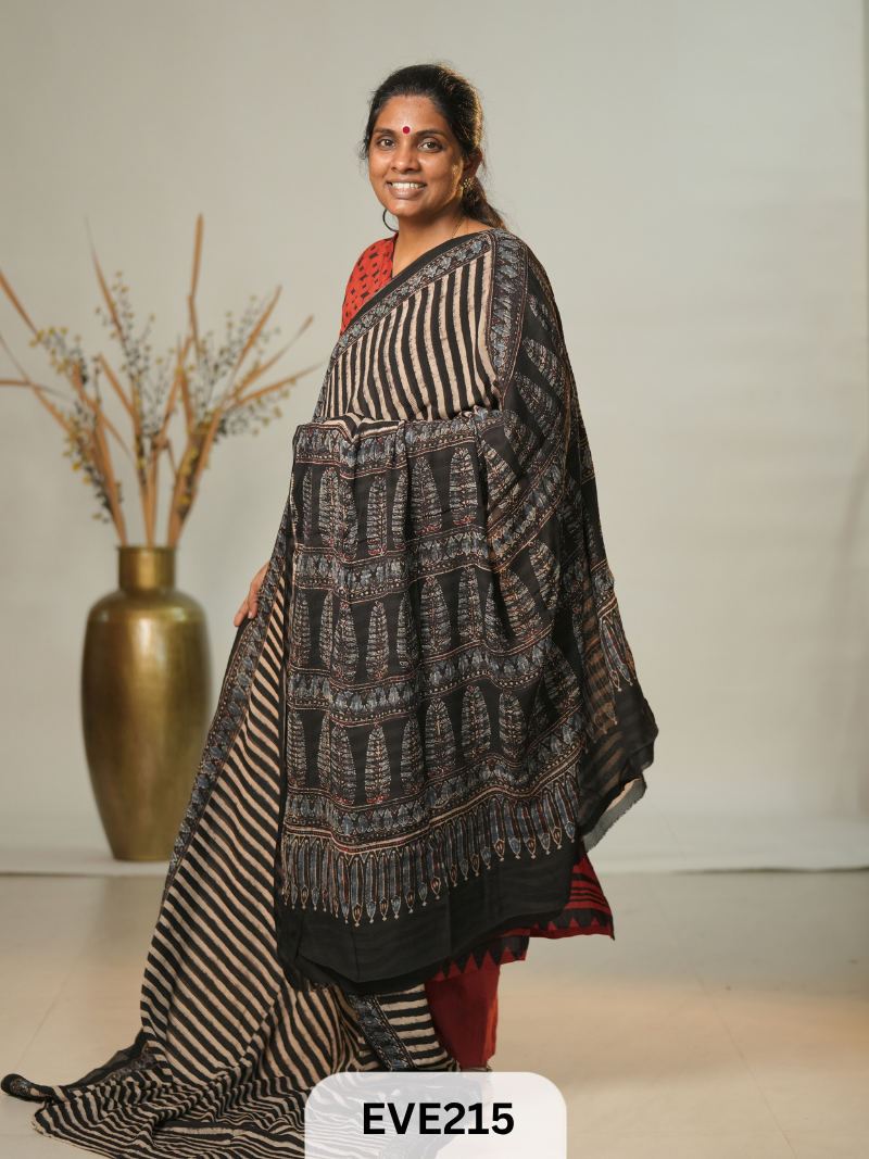 Chinon Chiffon Ajrakh Print Saree