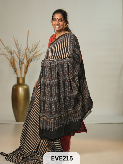 Chinon Chiffon Ajrakh Print Saree