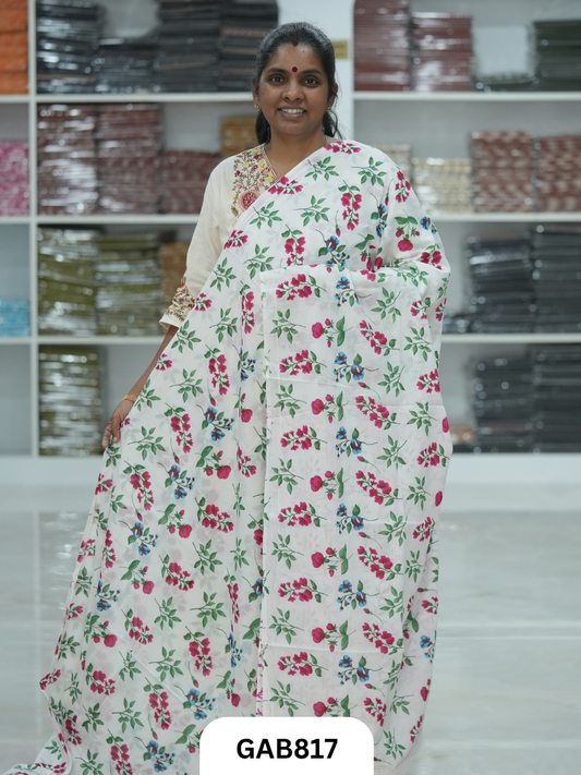 Bagru Block Print Cotton Mulmul Sarees With Running Blouse