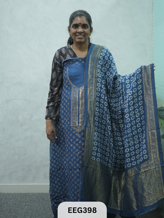 AJRAKH DOLA SILK 2 PCS-UNSTITCHED ( TOP 3.5MTR AND DUPPATA 2.25MTR ) - IMMEDIEATE DISPATCH