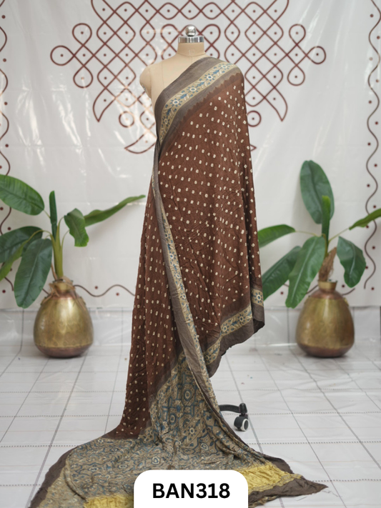 Modal Ajrakh With Bandhini Ladgi Patta Saree