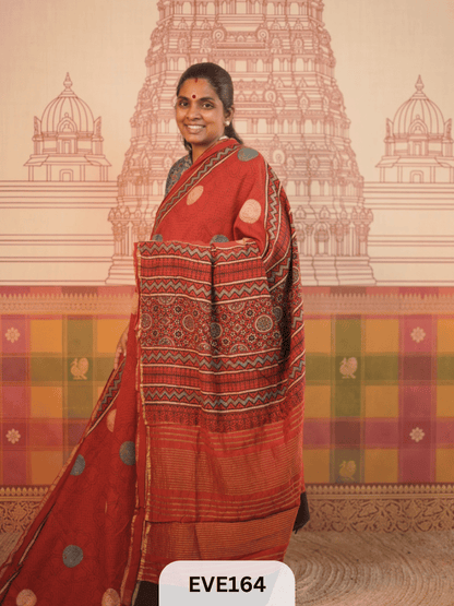 PURE CHANDERI SILK AJRAKH HANDBLOCK SAREE