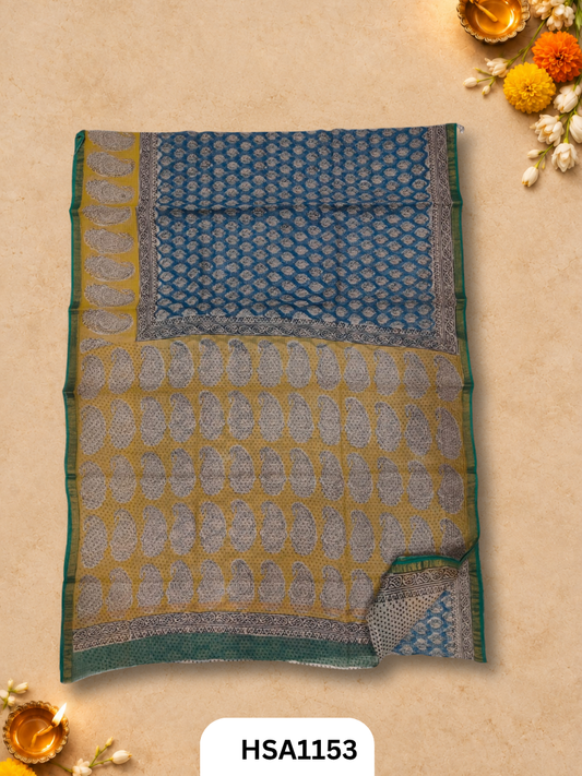 Hand Block Printed Kota Doriya Saree with Blouse