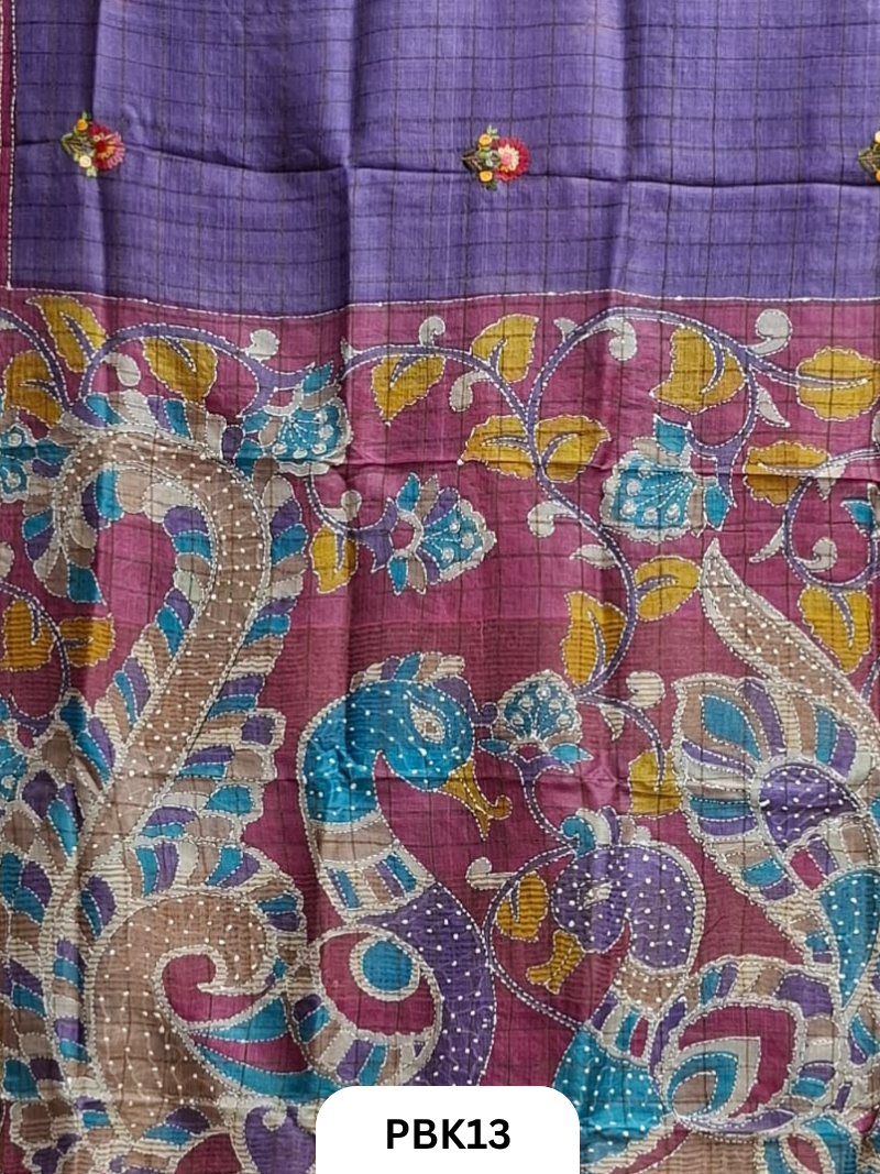 Pure Tussar Silk Saree with Heavy Embroidery & Bullion Stitch