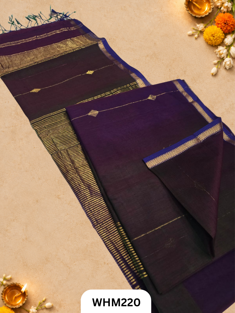 Pure Maheshwari Handloom Dual Tone Diamand Butti Line Saree