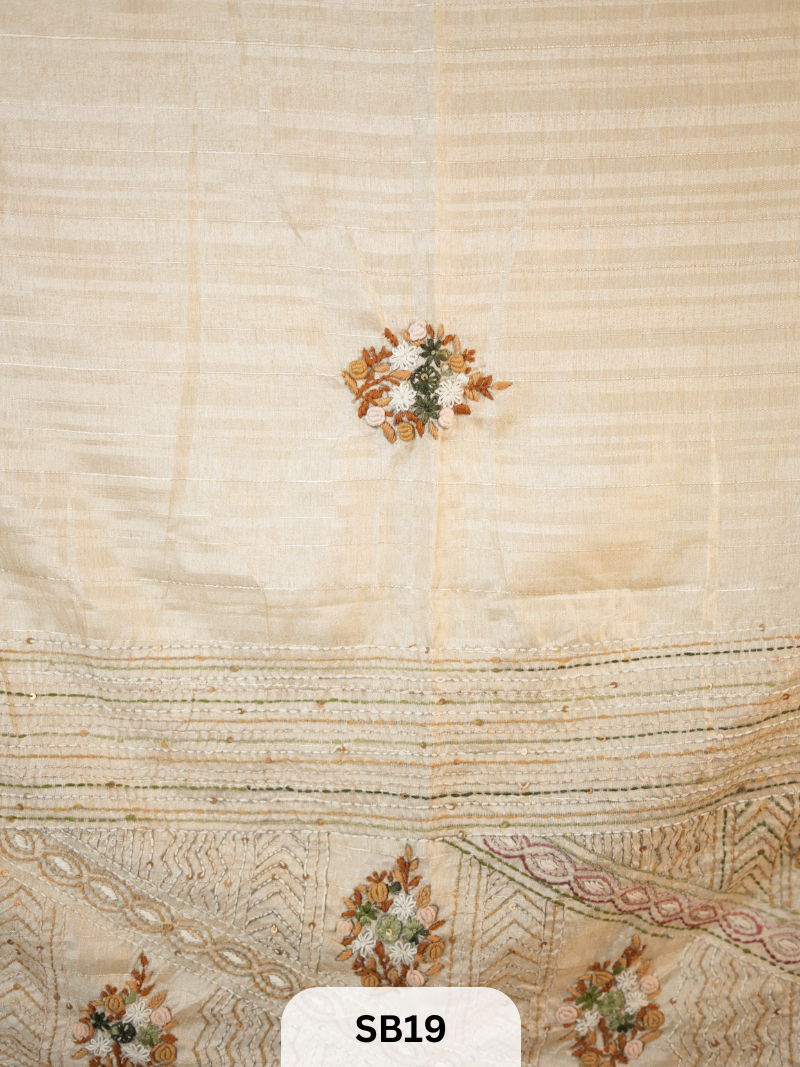 SEMI TUSSAR WITH HAND EMBROIDERY