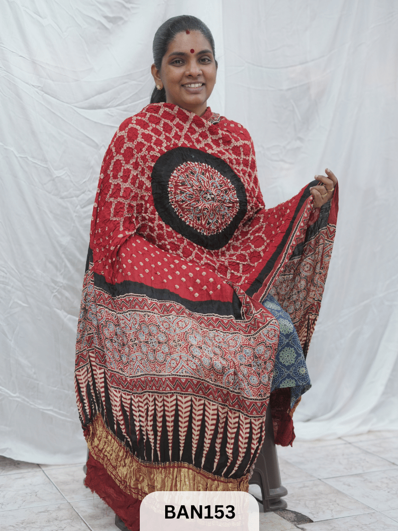AJRAKH BANDHEJ GUL DUPPATA WITH LAGDI PATTA