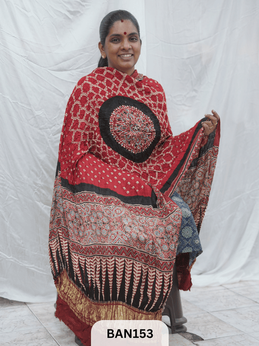 AJRAKH BANDHEJ GUL DUPPATA WITH LAGDI PATTA