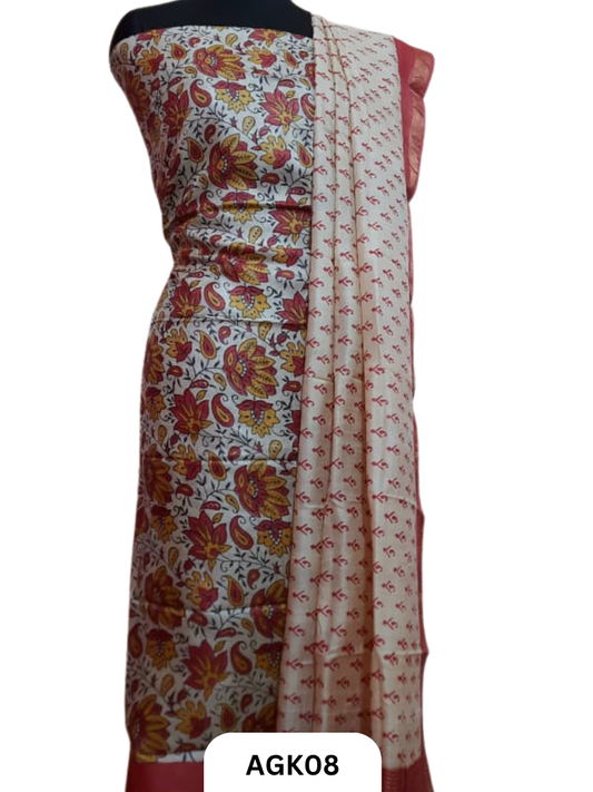 Silk Mark Certified Tussar Salwar Set with Hand Block Print