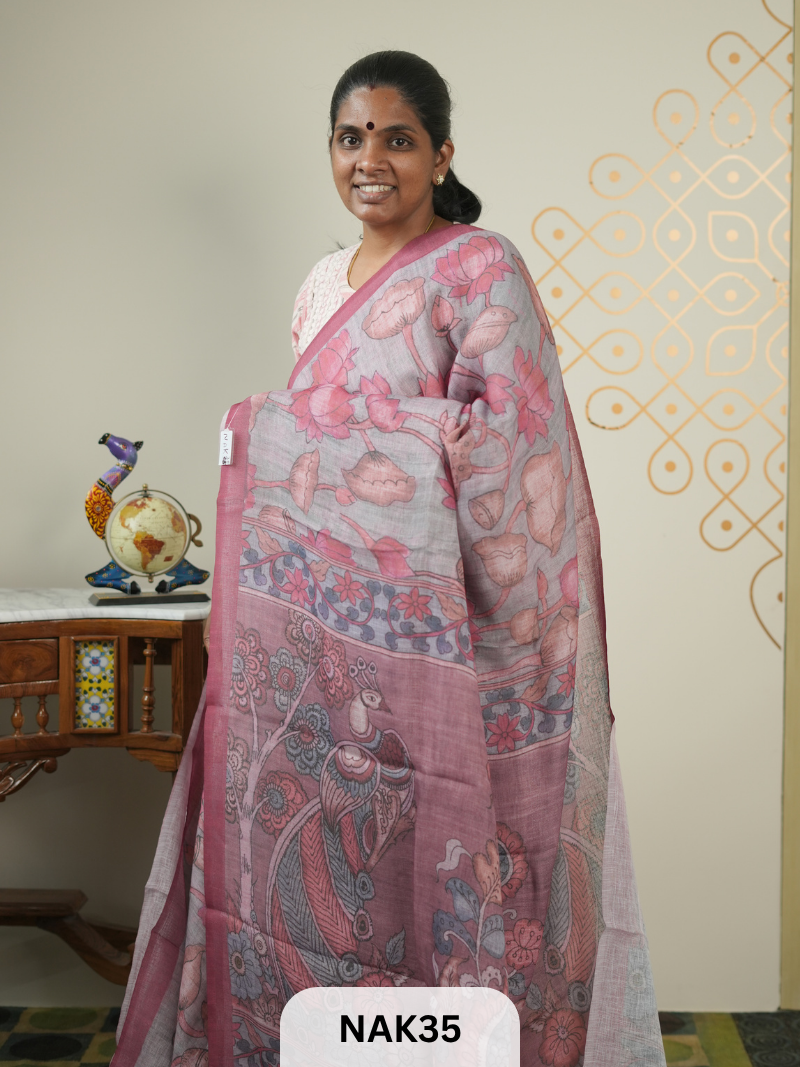 LINEN PENKALAMKARI SAREE