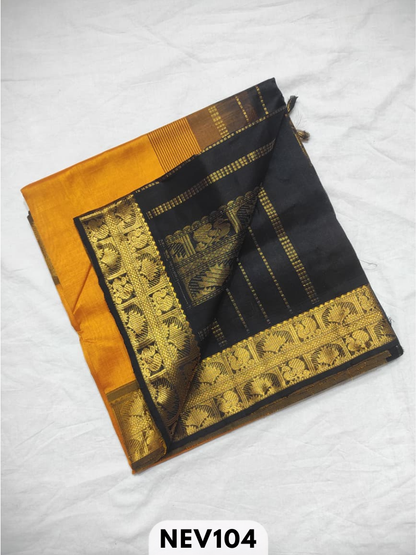 Handloom Silkcotton Design border body plain saree with contrast blouse