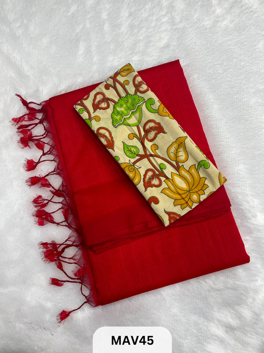 MANGALAGIRI PATTU SAREE WITH KALAMKARI BLOUSE (1 METER)