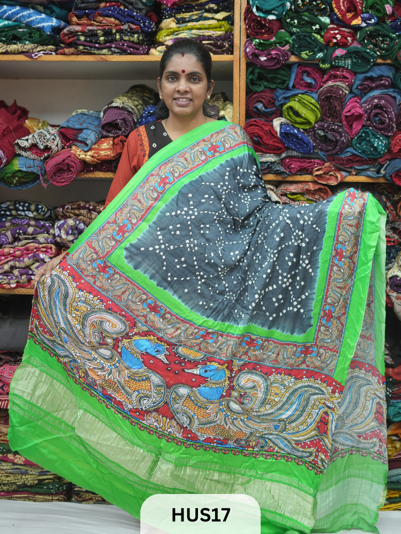 BANDHANI WITH KALAMKARI DIGITAL PRINT BORDER LAGDI PATTA