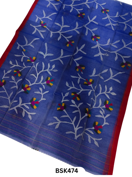 Handloom Pure Muslin Jamdhani Needle Work Weave Saree