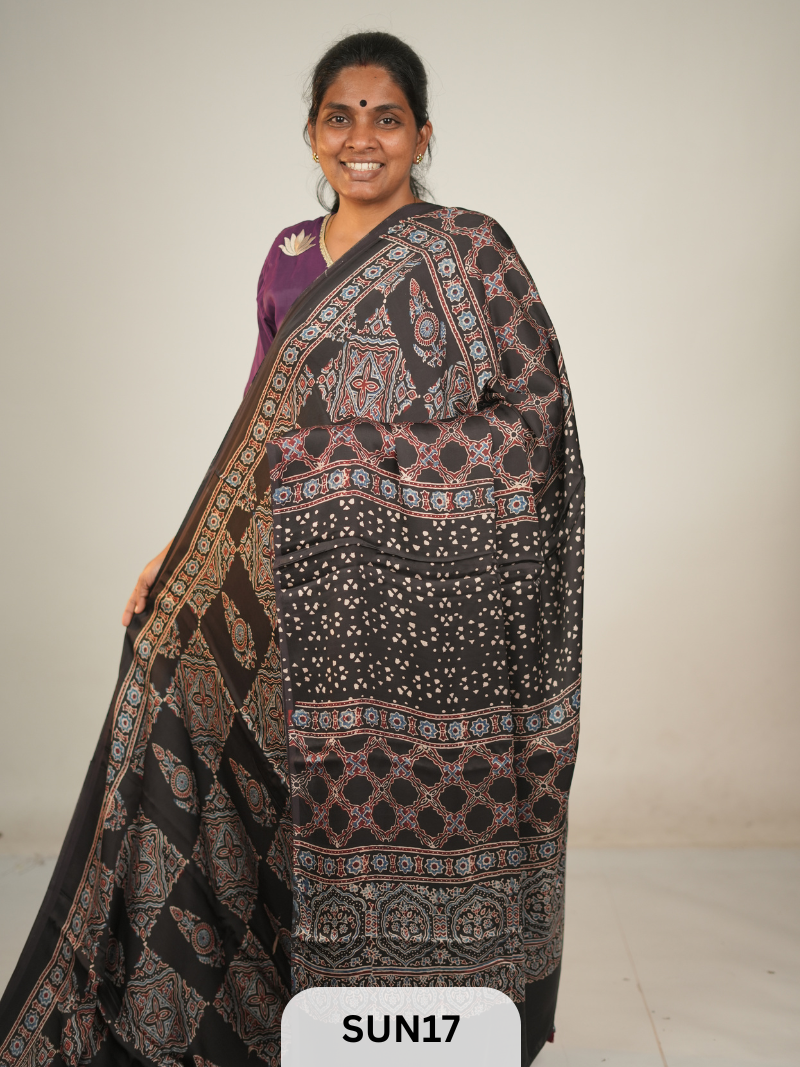 MODAL SILK WITH AJRAKH HANDBLOCK PRINT SAREE
