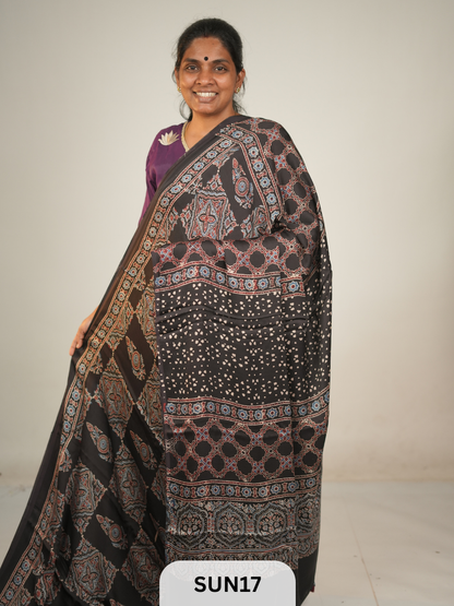 MODAL SILK WITH AJRAKH HANDBLOCK PRINT SAREE