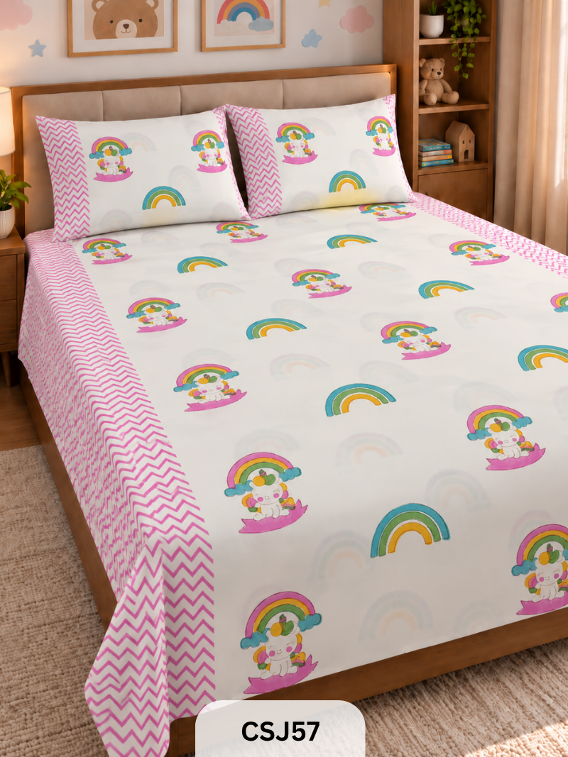 Kids Cherry Blossom Bedsheet With Pillow Covers - 98*108