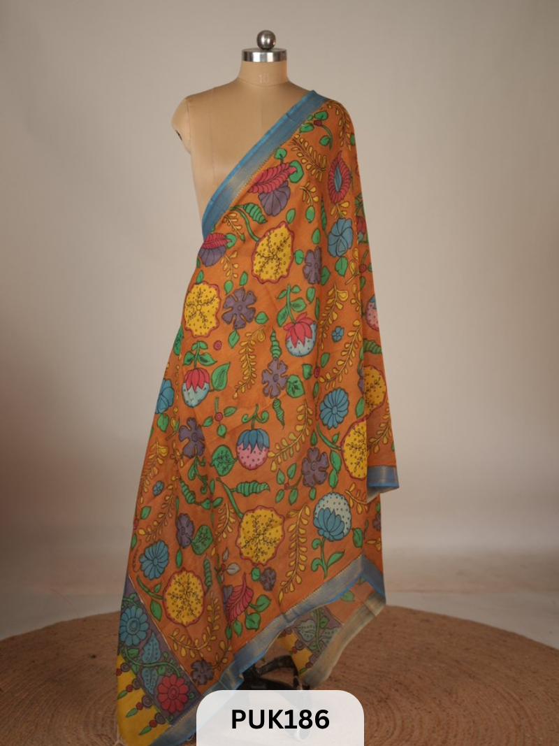 PURE PENKALAMKARI DUPPATTA - CHENNURI SILK