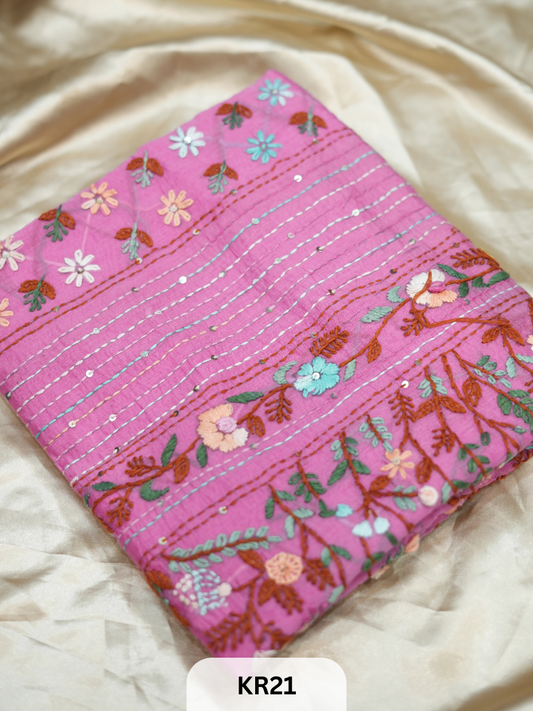 DUPION SILK WITH PURE HAND KANTHA HEAVY
