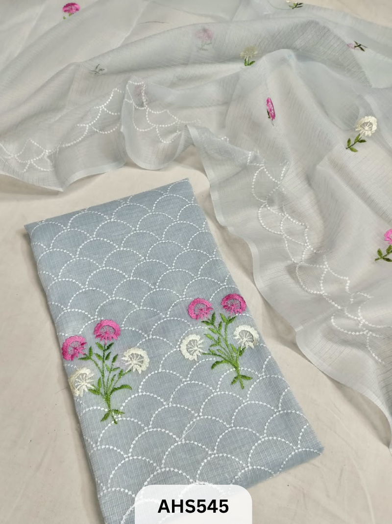 Premium Kota Doria Embroidery Work - Top And Duppatta