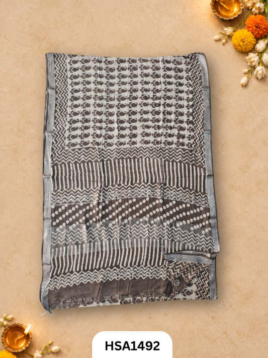 Kalamkari Hand Block Printed Soft Linen With Blouse