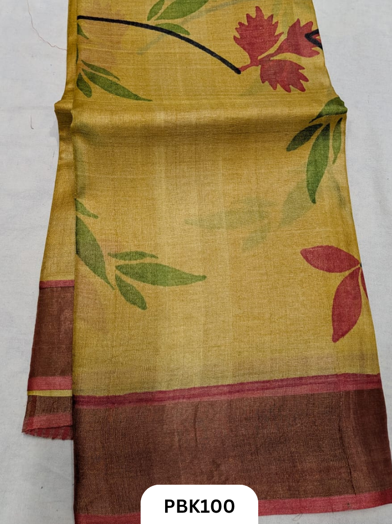 Premium Pure Tussar Silk Handblock Print Saree – Kolkata Special