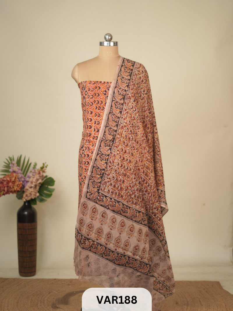 PURE HANDBLOCK KALAMKARI COTTON-2 PCS-TOP & DUPPATA