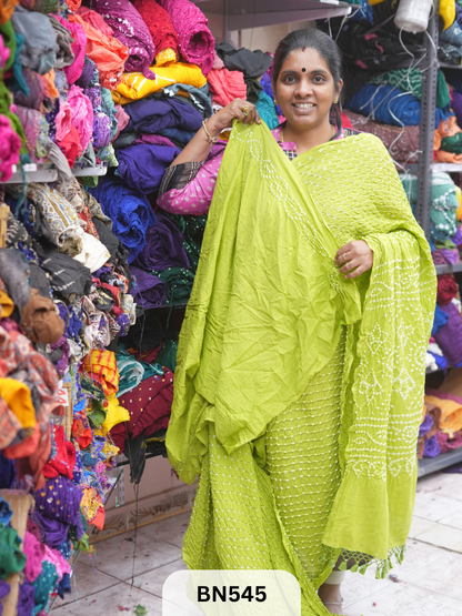 MUL COTTON HEAVY BANDHEJ SAREE WITH JARI TUSSLES