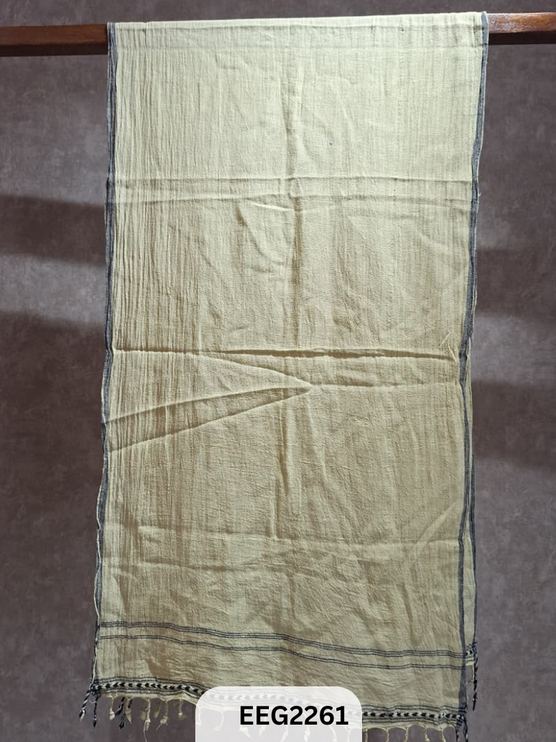 HANDWEAVED KALA COTTON STOLE WITH TESSLES-2.2MTR*20INCH