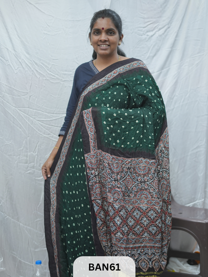 BANDHANI WITH AJRAKH SEMI GAJI SAREE