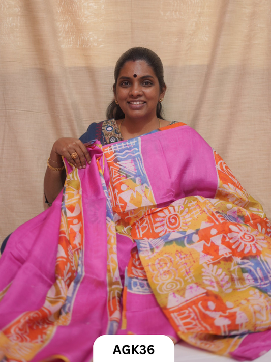 Premium Murshidabad 3-Ply Silk Hand Batik Saree – Silk Mark Certified