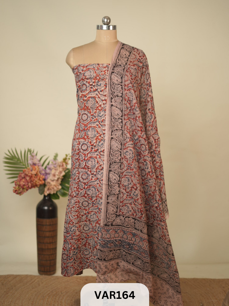 PURE HANDBLOCK KALAMKARI COTTON-2 PCS-TOP & DUPPATA