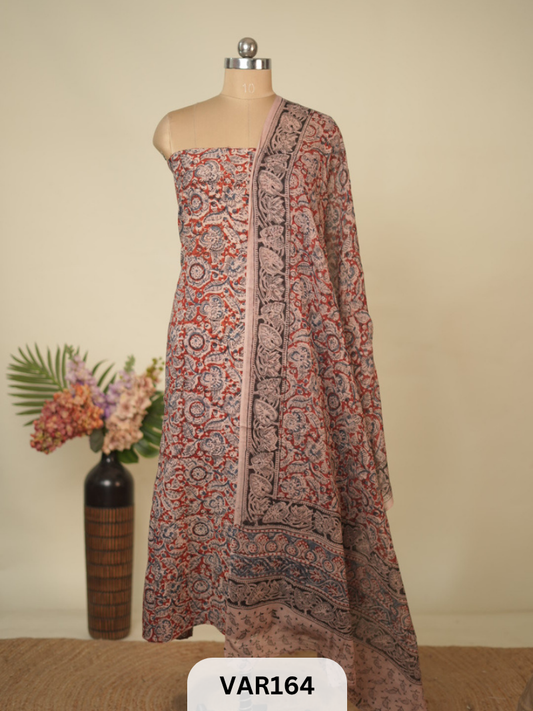 PURE HANDBLOCK KALAMKARI COTTON-2 PCS-TOP & DUPPATA
