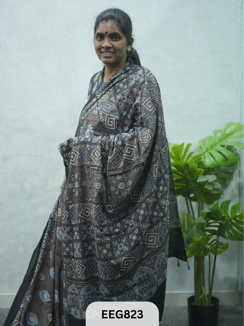 MUL COTTON AJRAKH HANDBLOCK PRINT SAREE