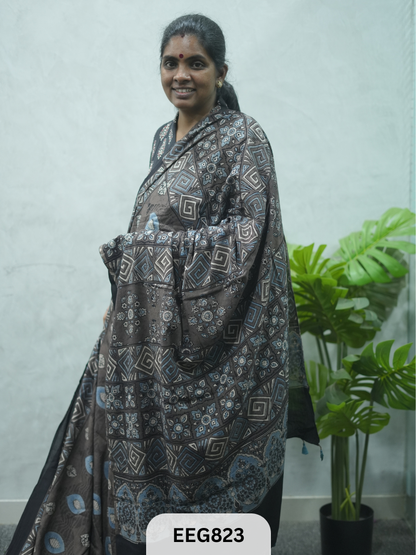MUL COTTON AJRAKH HANDBLOCK PRINT SAREE