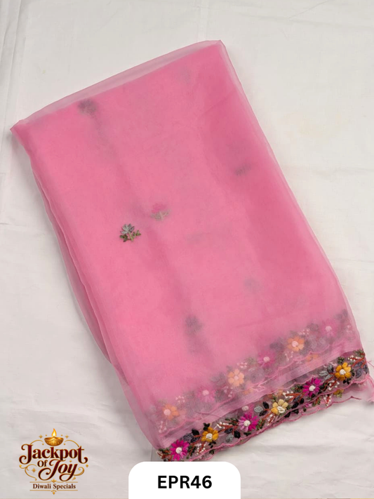 Semi Organza With Bullion Stitch Saree